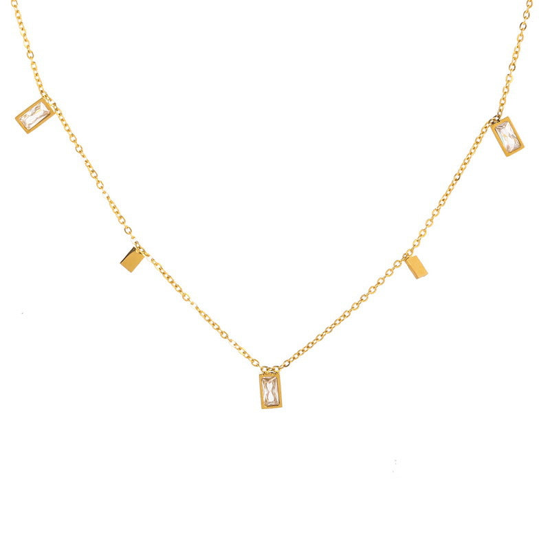 Wholesale Square Crystal Tassel Titanium Steel Necklaces